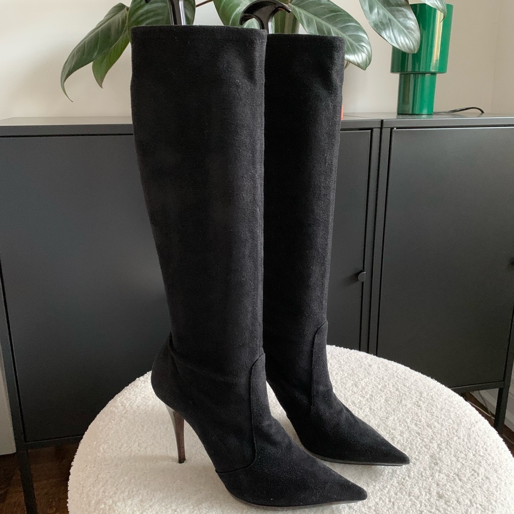 Casadei Vegan Suede Black Y2K Stiletto Boots